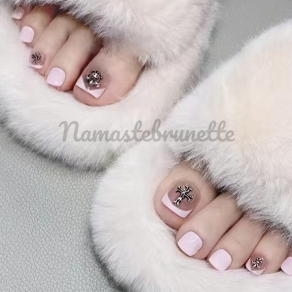 3D Cross French Pedicure Press on Toenails - Picture 1 of 17